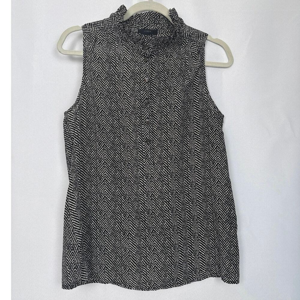 J Crew Womens Silk Herringbone Sleeveless Popover Blouse Size 2 Black Elegant